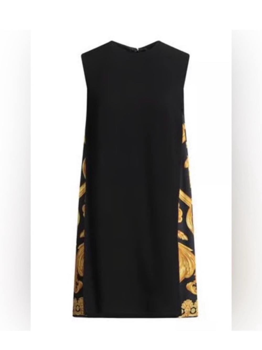 Versace Sleeveless Black Shift Dress with Gold Baroque Side Panels